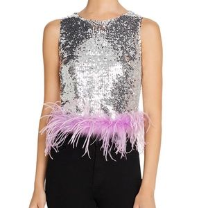 NWT Lucy Paris SEQUIN FEATHER TRIM TANK